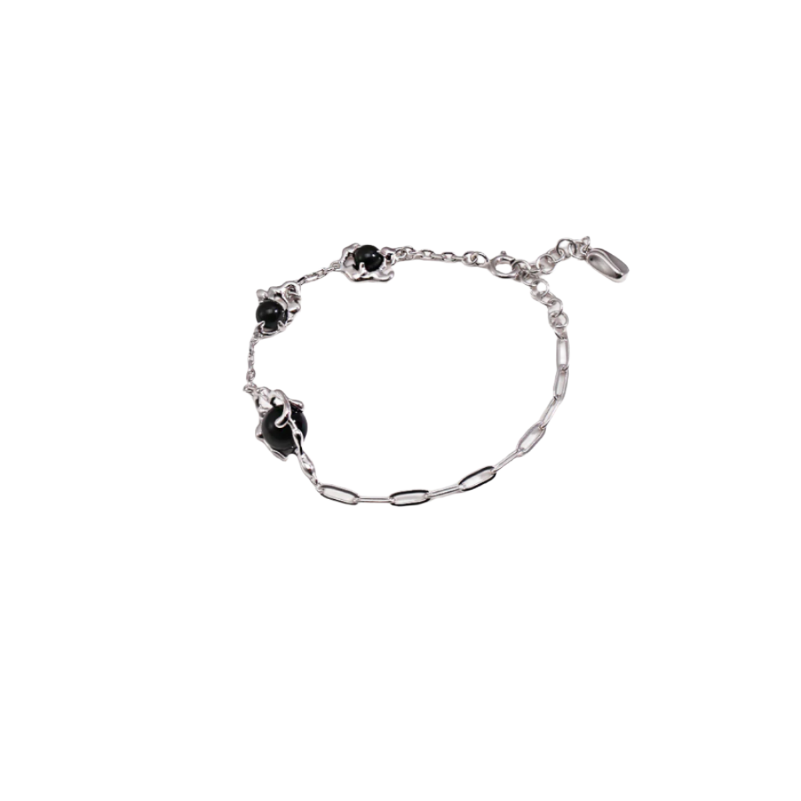 SILVER ONYX MIXED CHAIN BRACELET