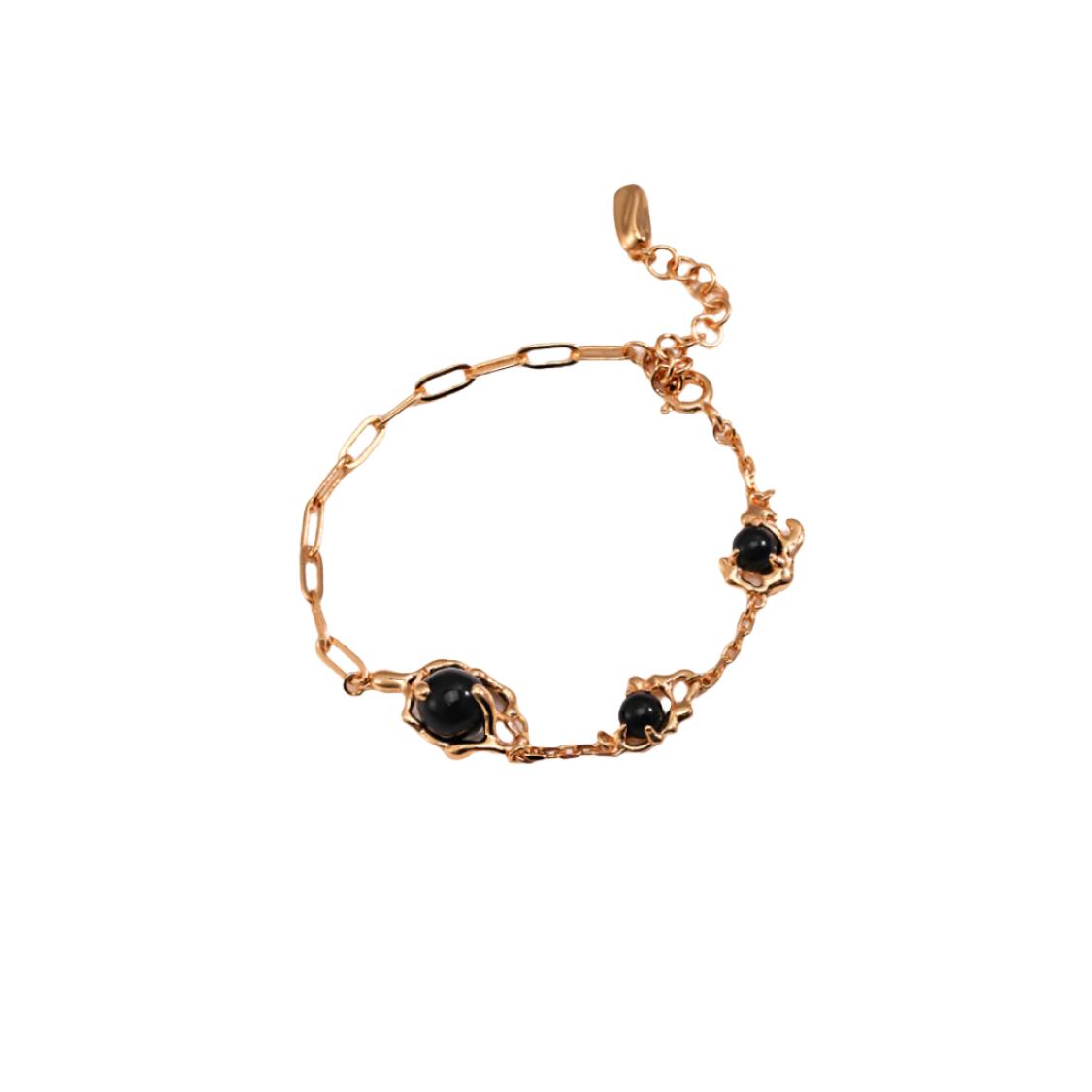 GOLD ONYX MIXED CHAIN BRACELET