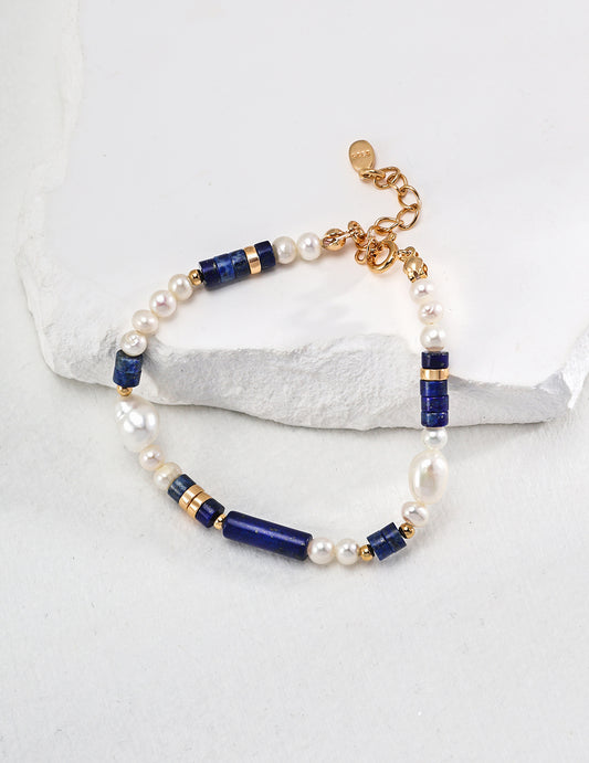 GOLD SAPPHIRE PEARL BRACELET