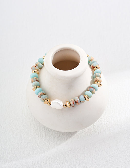 GOLD SKYBLUE PEARL BRACELET