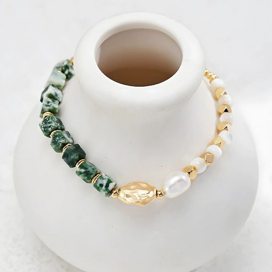 GOLD GRAPHITE GREEN PEARL BRACELET