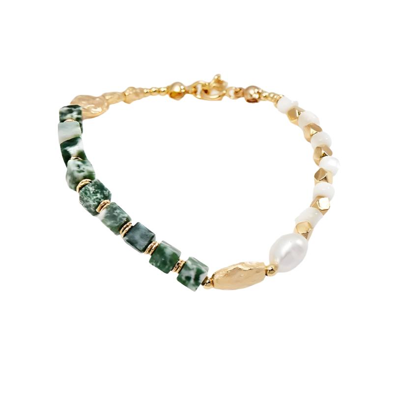 GOLD GRAPHITE GREEN PEARL BRACELET